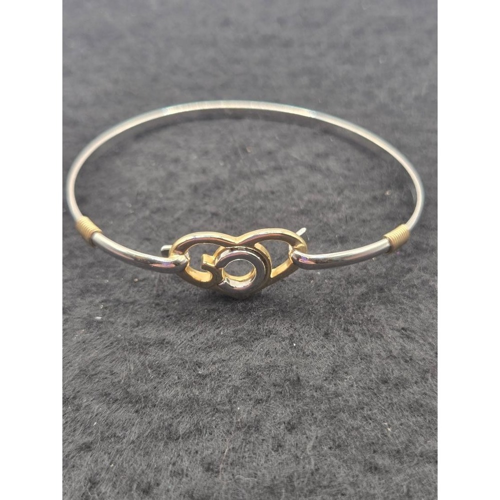 God's Heart Silver & Gold Tone Hooked Bangle Bracelet